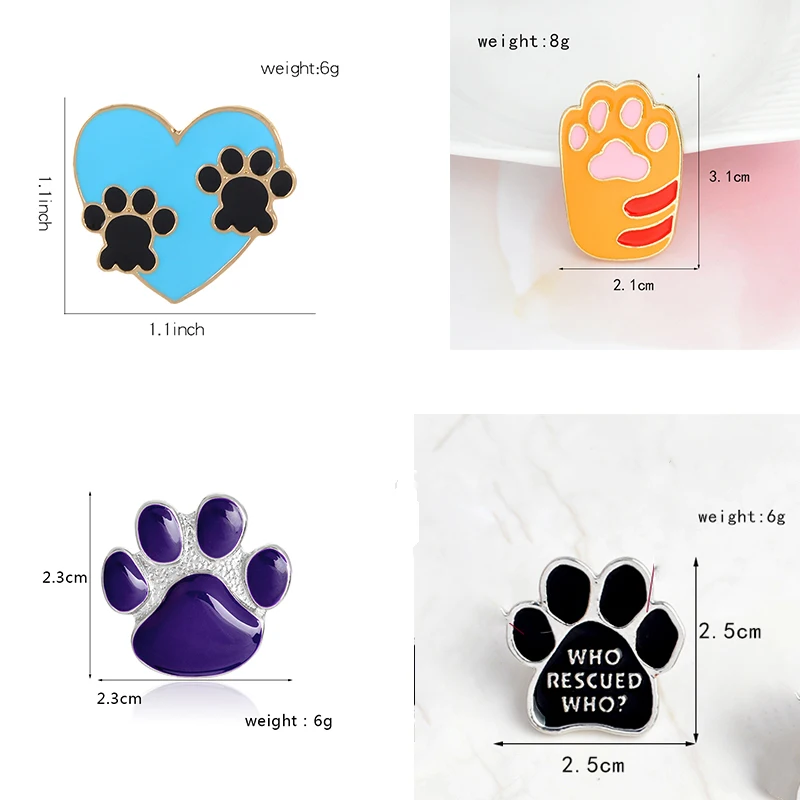 Эмалированные булавки в виде сердечек милое черное белое сердце кошачья лапа