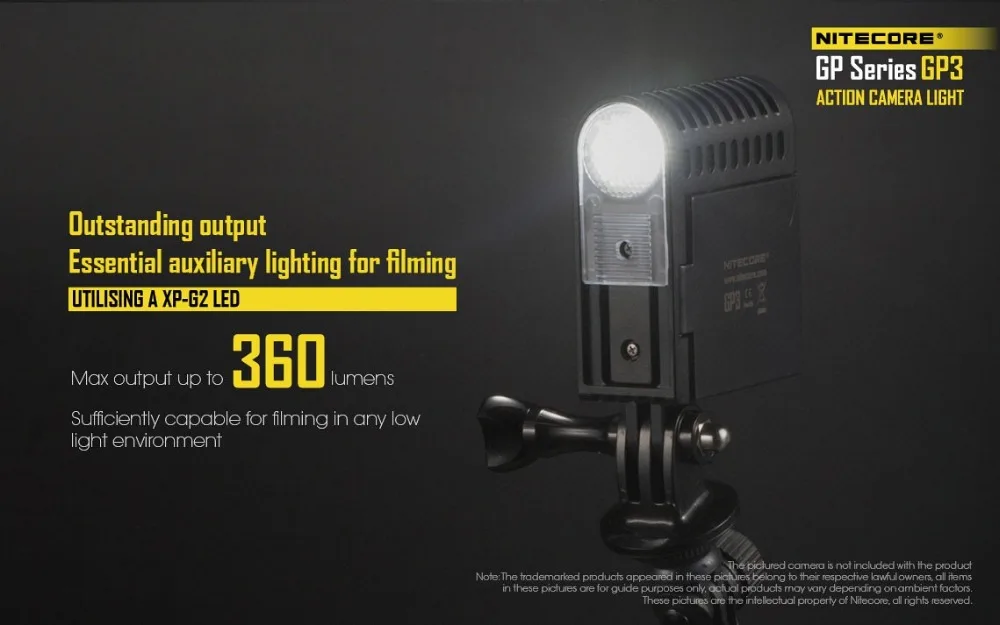 1 шт. Лучшая цена NITECORE GP3 экшн-камера 360 люмен 5 режимов USB зарядка костюм для камеры gopro поставляется с 1180 мАч NLGP3 тесто