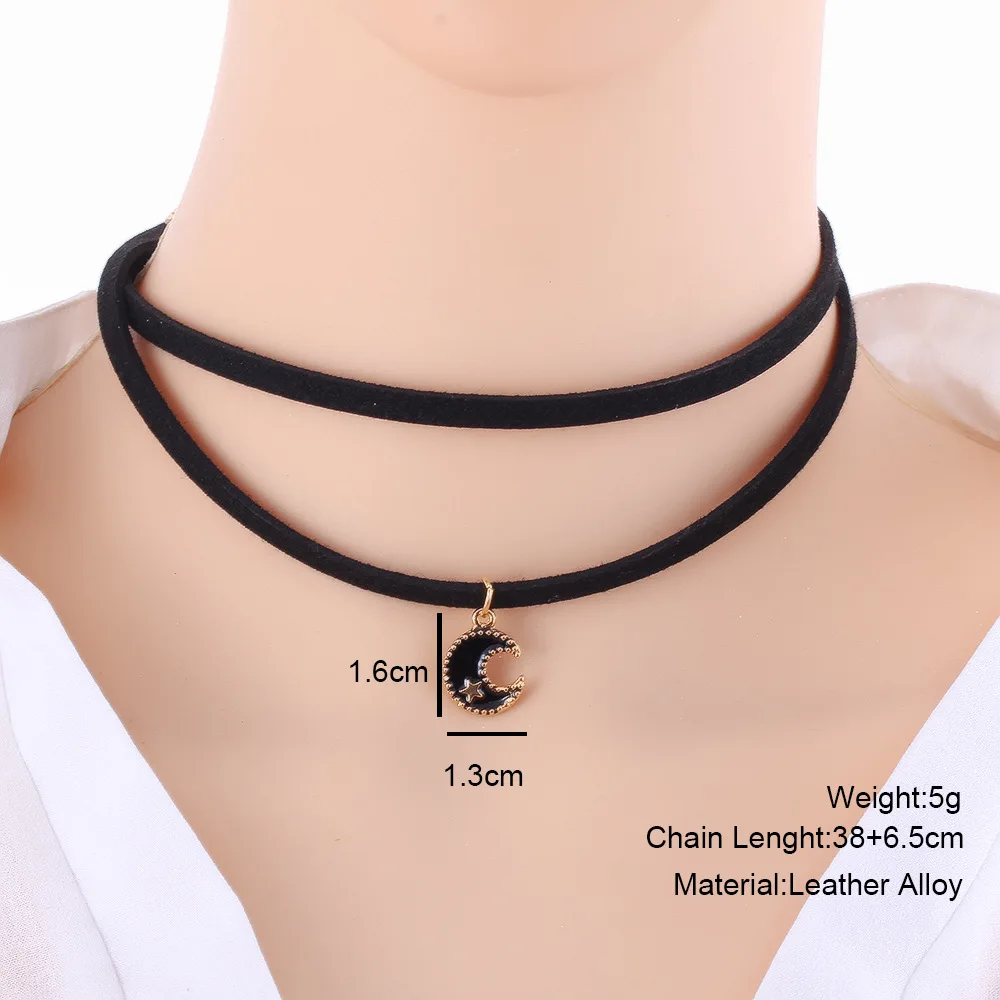 Ожерелье-чокер из искусственной кожи с подвеской в виде месяца и кристаллов |