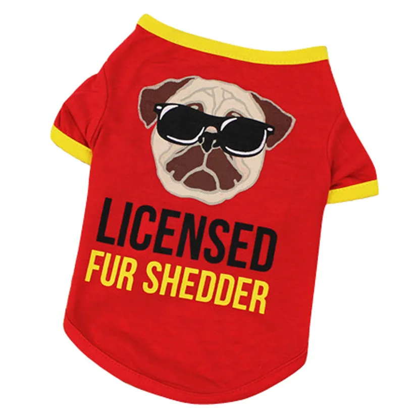 Трансер Одежда для собак Лицензированная меховая SHEDDER Boss Мопс печать Красная Собака Футболка 80309 - Цвет: red