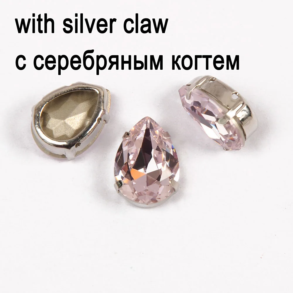 crystal with silver Светло-розовый 4320 груша шитые стразы стекло камень Flatback пришить Кристалл rhinestone Золото Серебро кнопка с ЦАПами для украшения из ткани - Цвет: crystal with silver