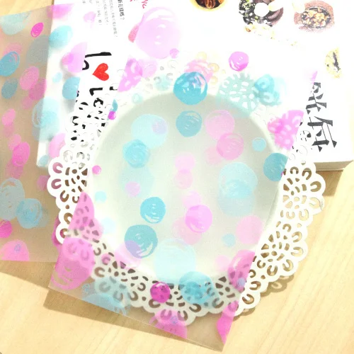 

100pcs 2-color bubble Printing Cello Open Top Bag For bakery Gift Cookie Candy Packing 12x20cm