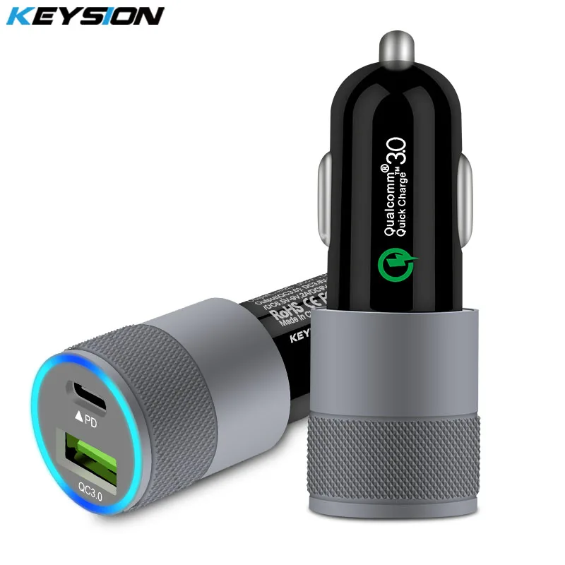 KEYSION 2 порта USB C PD быстрое автомобильное зарядное устройство для iPhone XS Max XR 8 Plus QC 3 0