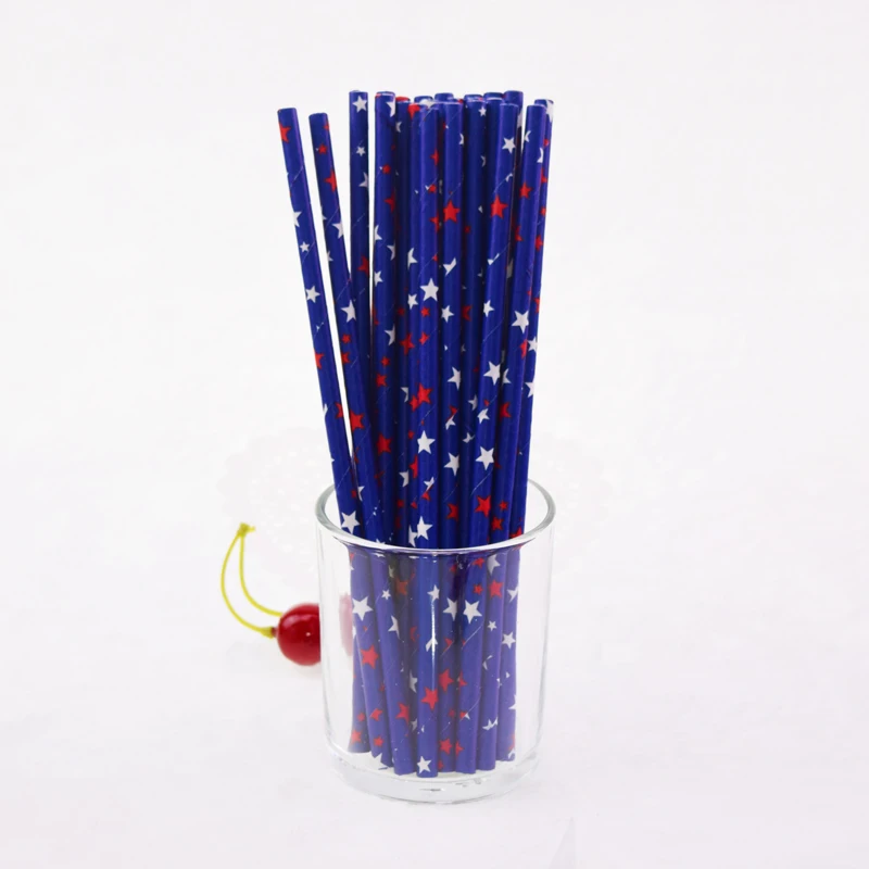 25 шт./лот бумажные соломинки с красными звездами биоразлагаемые для дня рождения