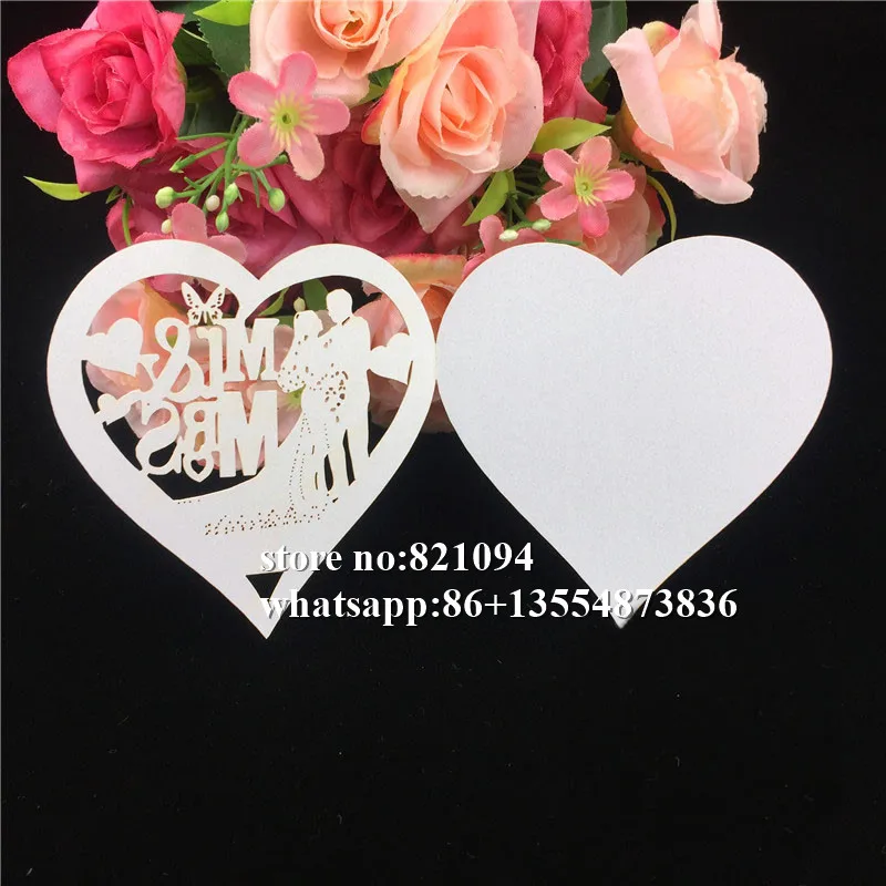 50Pcs laser cut Love heart Mr Mrs Seat Name RSVP table Cards Wedding Party Invitation wish for party home Decoration | Дом и сад