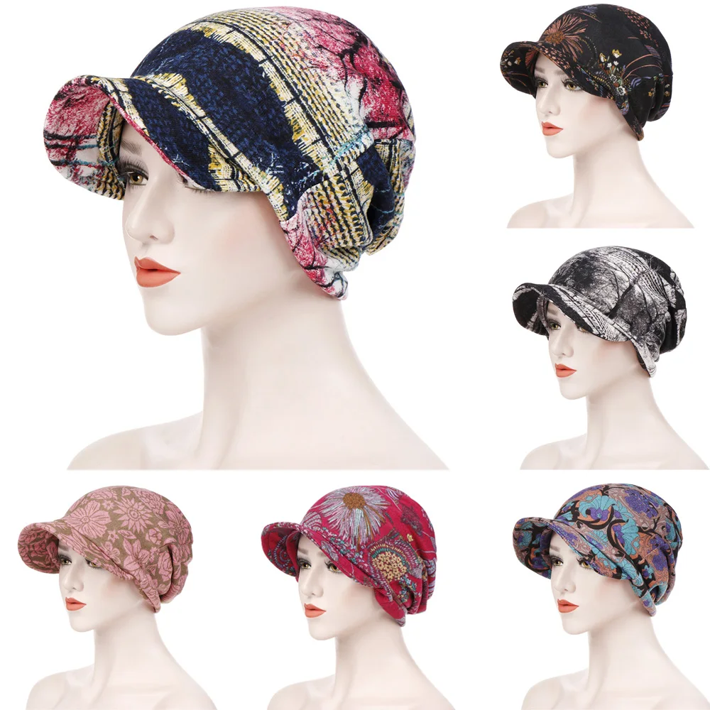 

Women Floral Pattern Caps Slouchy Baggy Turban Hat Warm Head Wrap Cap HATQD0038