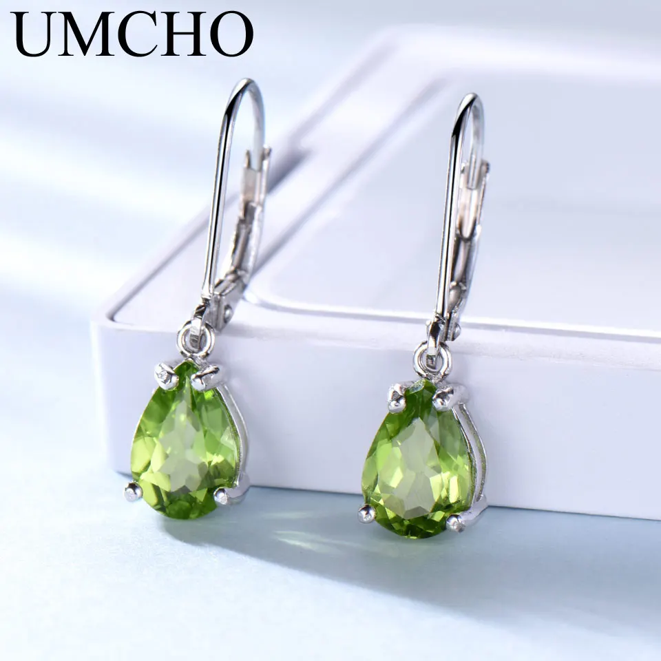 UMCHO, натуральный Перидот, Серьги с драгоценными камнями, 925 пробы, серебряные серьги-гвоздики, дизайнерское ювелирное изделие, красивые серьги для женщин, специальный подарок