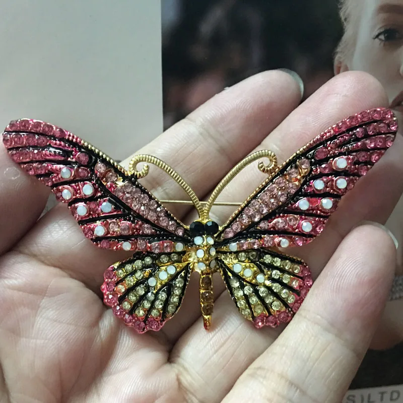 Pink Blucome Модные женские Броши Булавки с бабочками для женщин идеальные Стразы хиджаб с кристаллами булавки и броши - Окраска металла: Pink