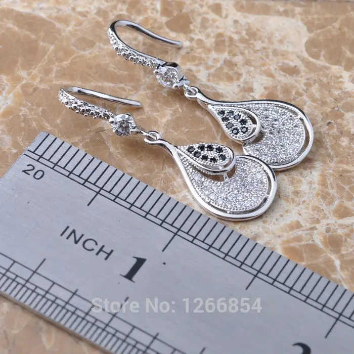 Стильный черный фианит для женщин Свадебные вечерние Посеребренные Ювелирные