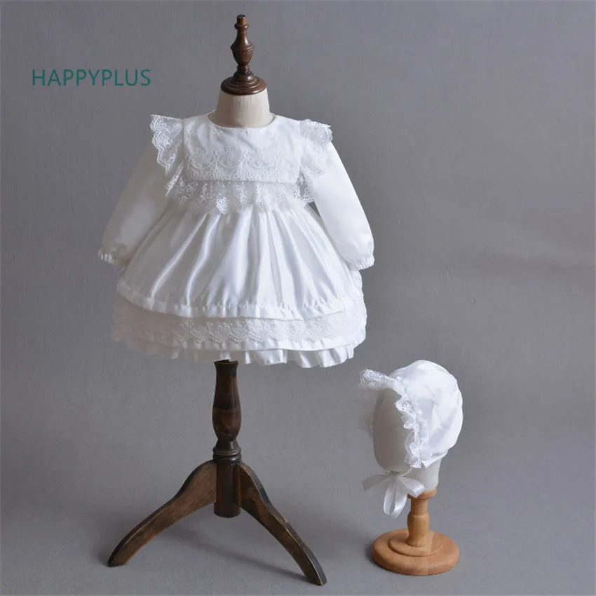 HAPPYPLUS/платье на крестины с длинными рукавами для девочек; цвет белый, бежевый; вечерние платья принцессы; детское платье для крещения; платье подружки невесты для малышей