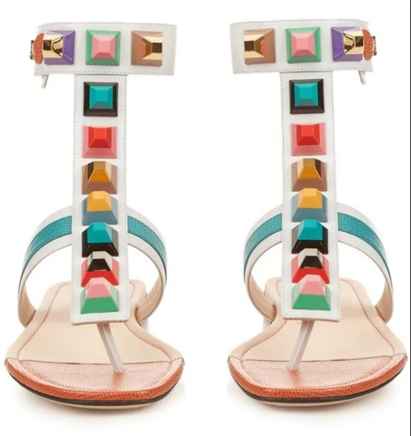 Брендовые дизайнерские Вьетнамки с украшением женские кожаные