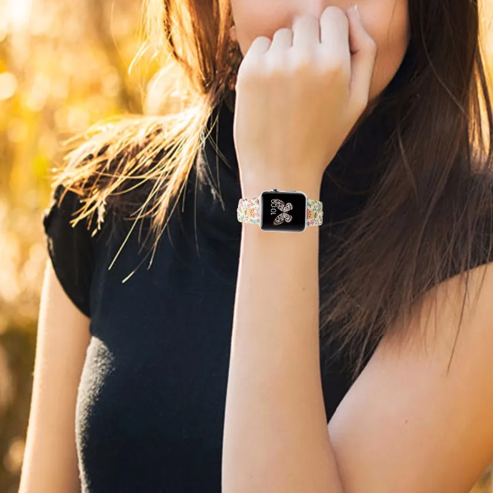 Мягкий силиконовый с цветочным рисунком ремешок для часов Bemorcabo для Apple Watch 4 3 2 1 aple Watch Band 38 мм 42 мм 44 мм браслет