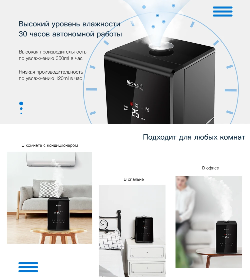 Proscenic 807C 5.5L теплый и холодный туман ультразвуковые увлажнители для спальни и младенцев, испаритель с приложением и управлением Aleax