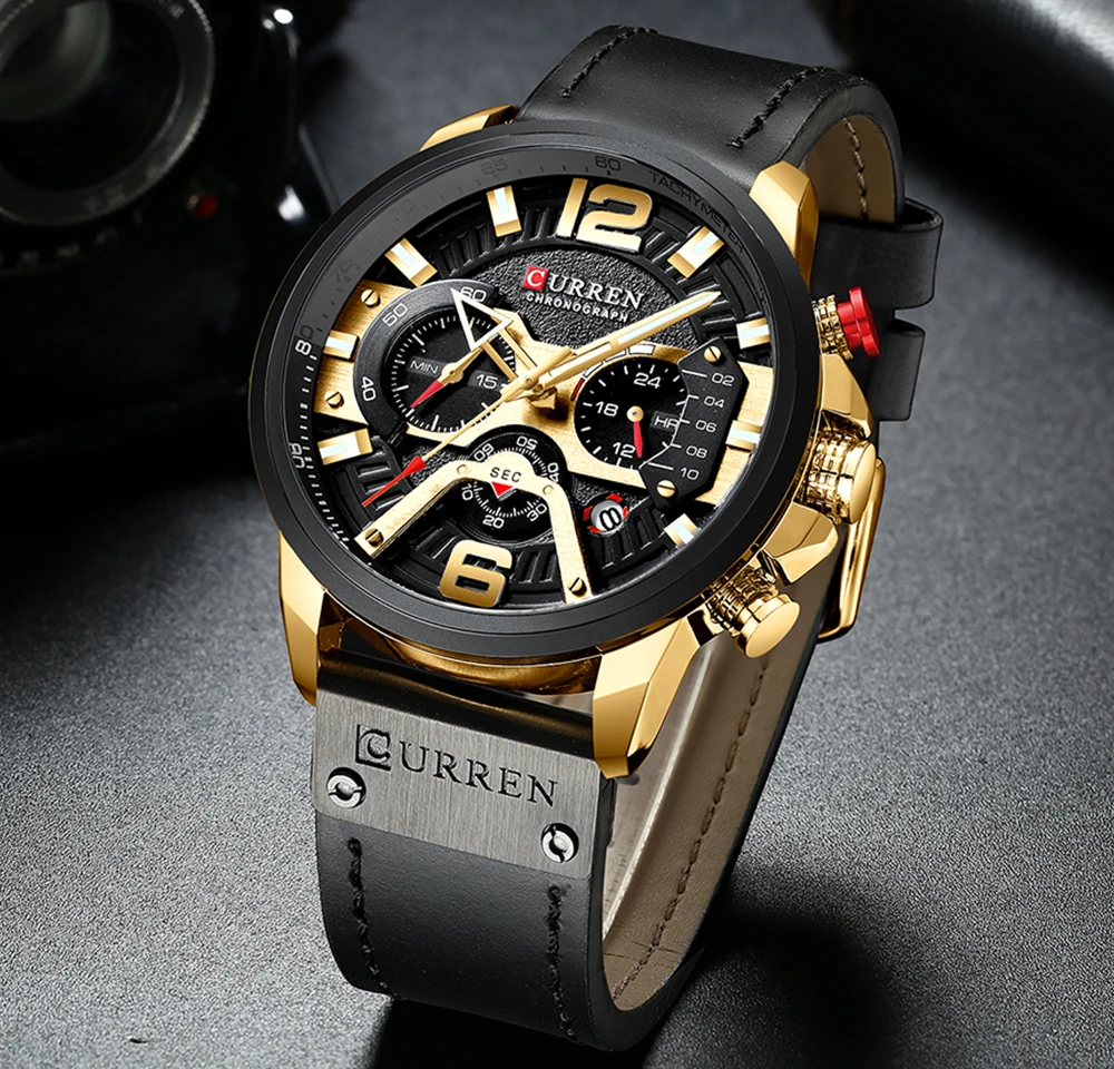 

Top Brand Luxury CURREN Men Watch Fashion Military Leather Strap Wristwatch Casual Chronograph Waterproof Male Clock Relogio