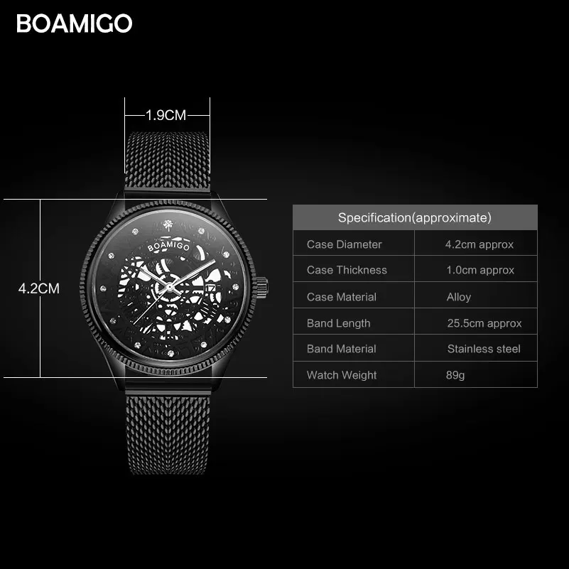 Мужские кварцевые часы с сетчатым браслетом черного цвета
