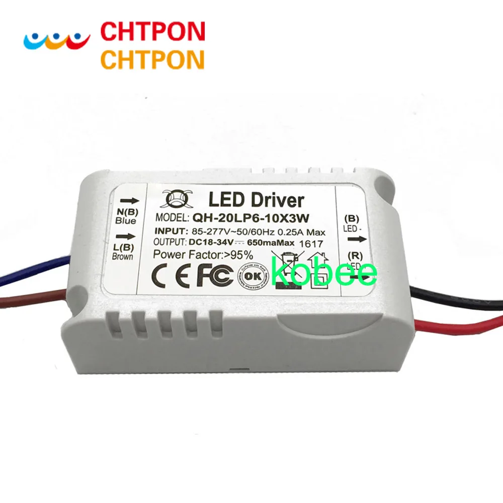 1 шт. изоляции 20 Вт AC85 277V светодиодный драйвер 6 10x3W 600mA DC18 34V Светодиодный источник