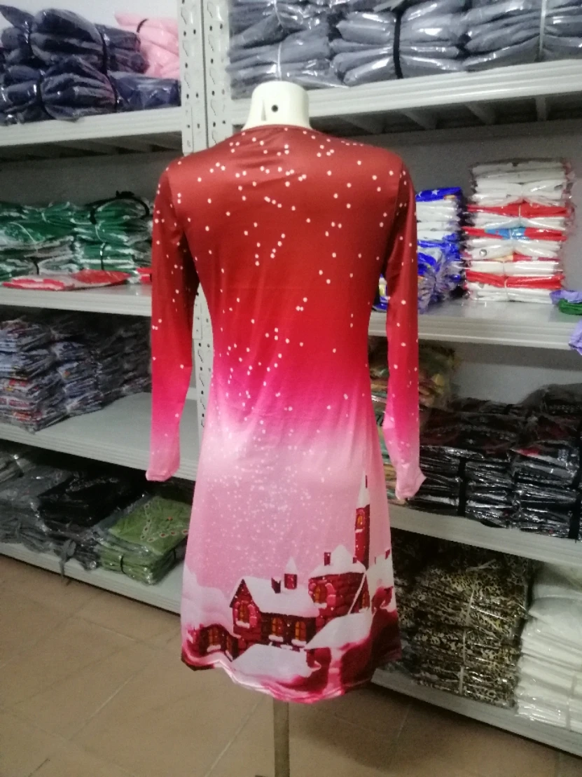 Рождественское платье с принтом Vestidos, женские зимние вечерние платья с длинным рукавом, короткое прямое мини-платье, новогоднее платье SJ1047F