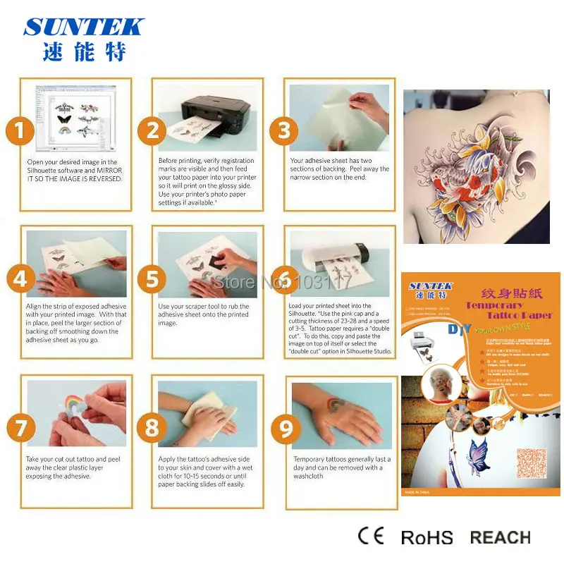 (40 компл./лот) переводная на воду бумага для печати татуировок/стикер