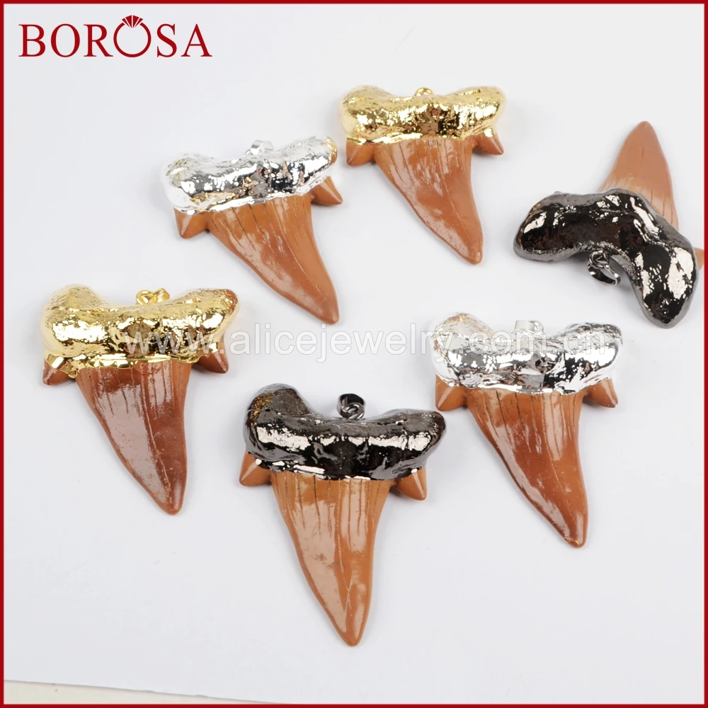 BOROSA распродажа 10 шт. зубы акулы золотой цвет коричневый Смола друзы Кулон Бусы из