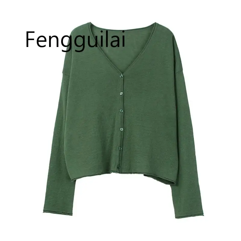 

V Neck Knit Cardigan Women Slouchy Linen Cotton Cardigans Pure color