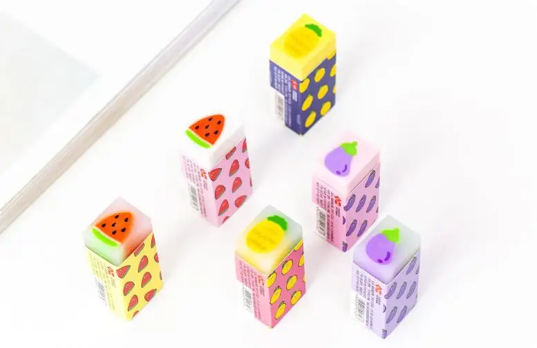 4 Pcs/set Cute Fresh Fruits Watermelon Pineapple Eggplant Rubbers Pencil Erasers For Kids Correction Gifts Korean Stationery