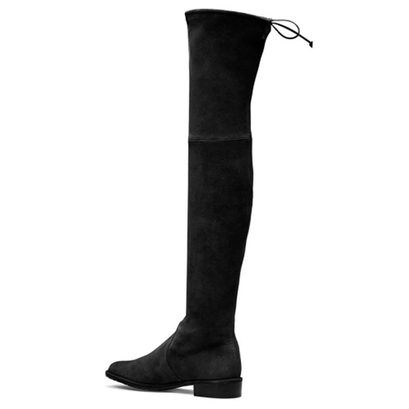 Kmeioo shoes woman 2018 Winter Pointed Toe Thigh High Over The Knee Women Boots Stretch Suede Flat Heel Tall US Size 5-15 | Обувь