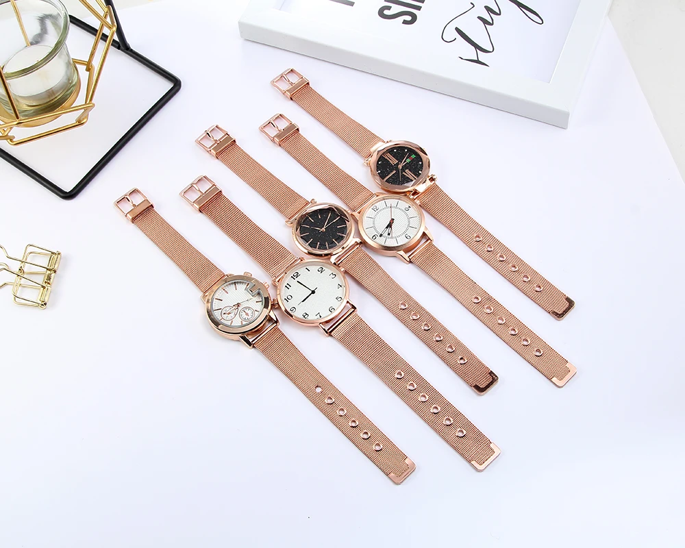Прямая поставка женские часы модные роскошные из розового золота стальной сетки