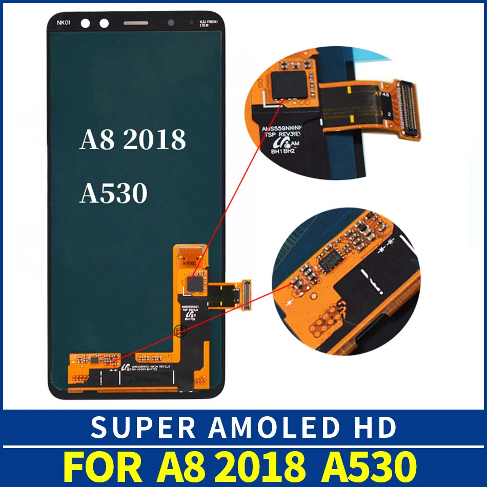 Оригинальный ЖК дисплей AMOLED для SAMSUNG Galaxy A8 2018 A530 A530F A530DS A730 A730F сенсорный