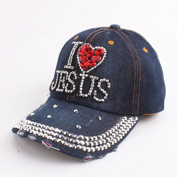 Хами Otwo новая бейсболка джинсы алмаз I LOVE JESUS уличная Snapback шляпа для женщин и мужчин хип-хоп джинсовая хлопковая кепка шапки - Цвет: 1