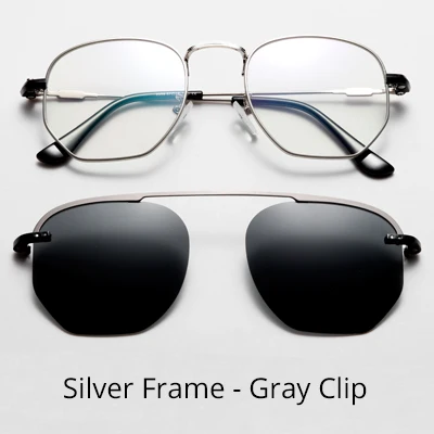 Silver - Gray Clip Ralferty, 2 в 1, очки на застежке для женщин и мужчин,, модные магнитные солнцезащитные очки, ретро очки по рецепту, солнцезащитные очки, оптическая оправа, D059 - Цвет линз: Silver - Gray Clip