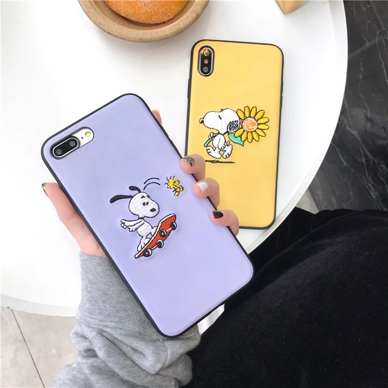 WTSZKL простая ткань вышивка Снупи шаблон чехол для телефона iPhone 6 6s 7 8 Plus X XS MAX