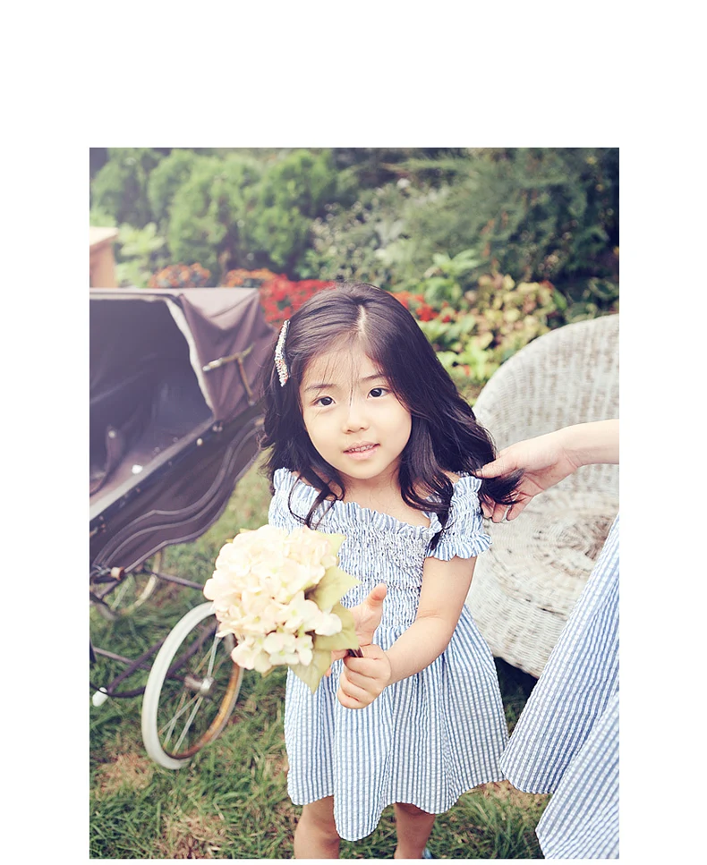 Платья для мамы и дочки летняя пляжная одежда вечерняя ребенка Одинаковая синее