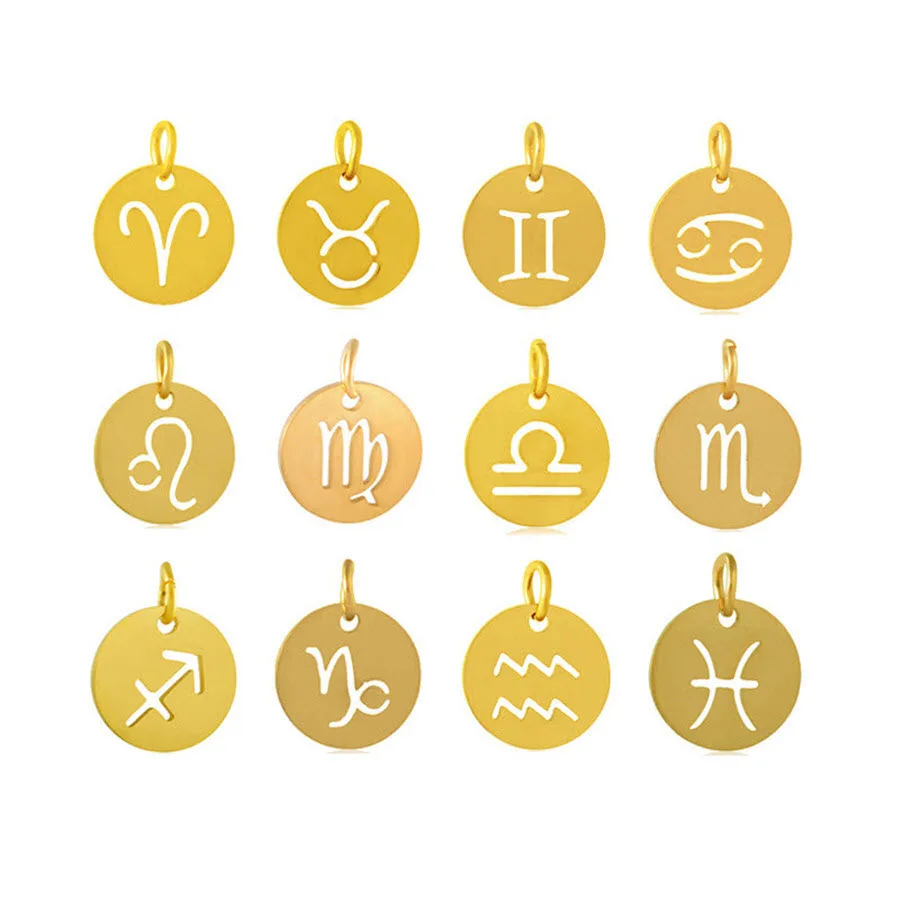 

SAUVOO 12pcs/set Stainless Steel 12 Constellation Round Pendant Charm For Women Zodiac Pendant DIY Accessories Jewelry Wholesale