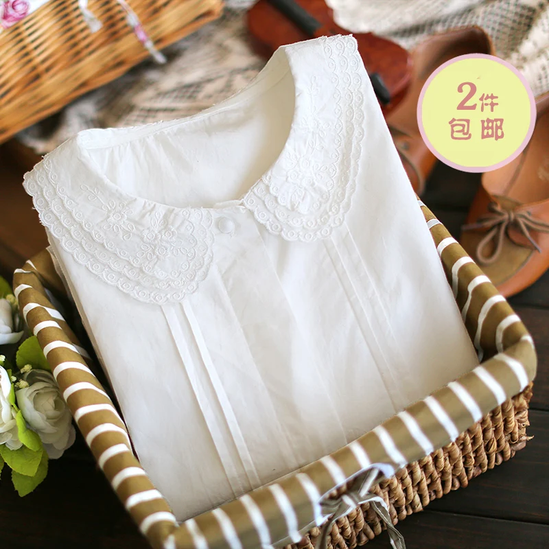 2014 Seconds Kill Blusas из настоящего хлопка полностью Добби блузка 0919 милая кружевная