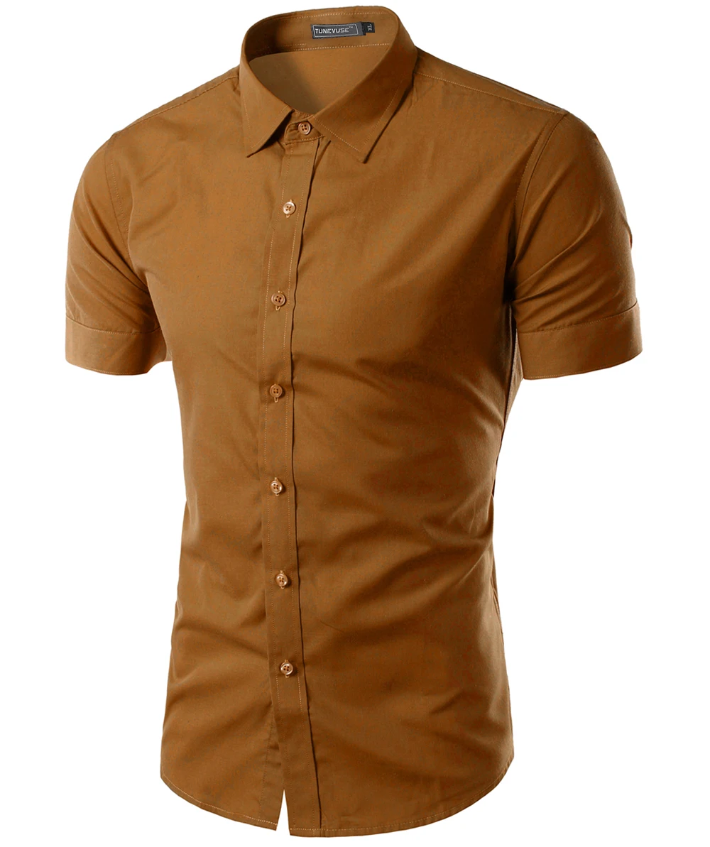 Khaki Мужская летняя рубашка с коротким рукавом, новинка, мужская рубашка s Camisa Social Masculina Chemise Homme, одноцветная деловая приталенная рубашка 5631 - Цвет: Khaki