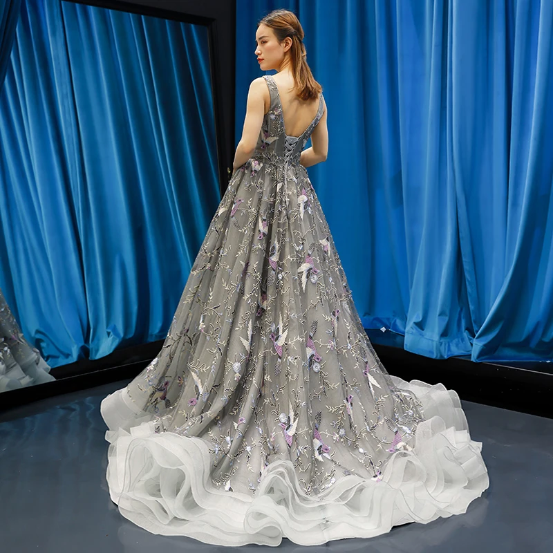 J66790 jancember A-line summer evening dress for women V-neck sexy v-back grey ball gown 2019 женская-одежда платье вечернее