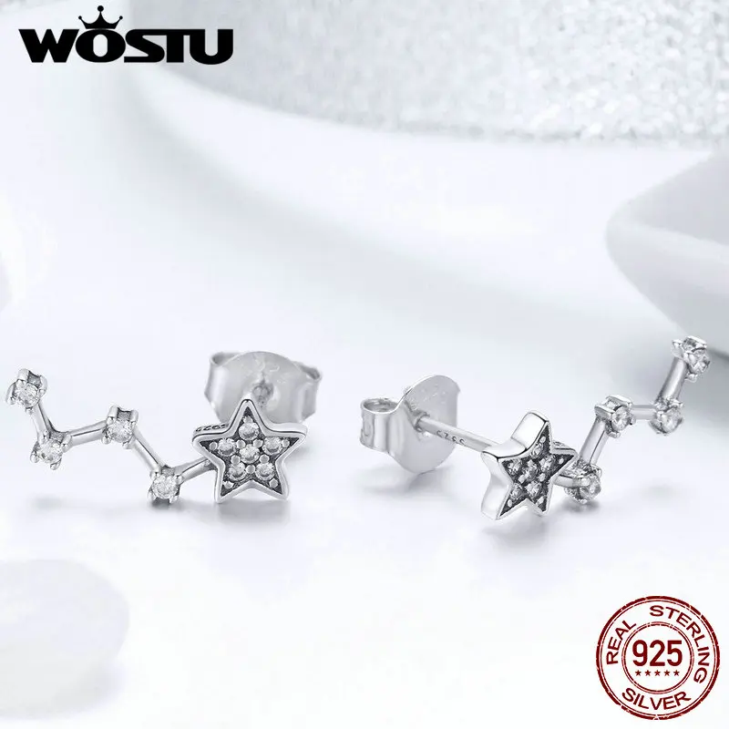 WOSTU 925 пробы серебряные ослепительные крошечная звезда серьги-гвоздики для женщин девочек Оригинальные Серебряные модные ювелирные изделия серьги DXE439