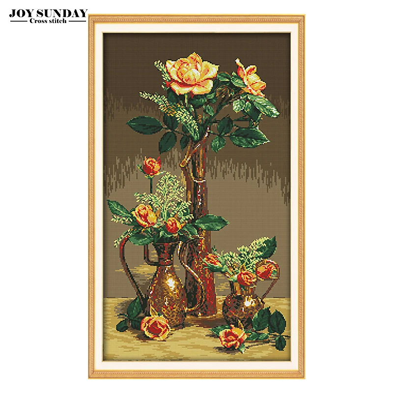 

Gold Roses cross stitch set 14ct 11ct dmc counted printed patterns diy handwork europe style cross embroidery kit needlework set