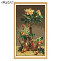 gold roses cross stitch set 14ct 11ct dmc counted printed patterns diy handwork europe style cross embroidery kit needlework set