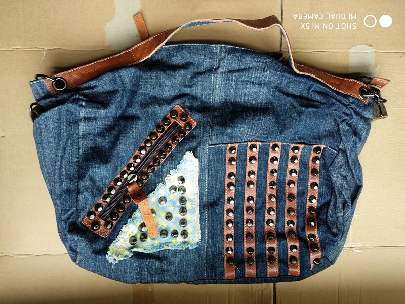 FREE SHIPPING 2018 Canvas women's cowhide handbags patchwork rivet shoulder crossbody PUNK handbag casual bags large capacity | Багаж и