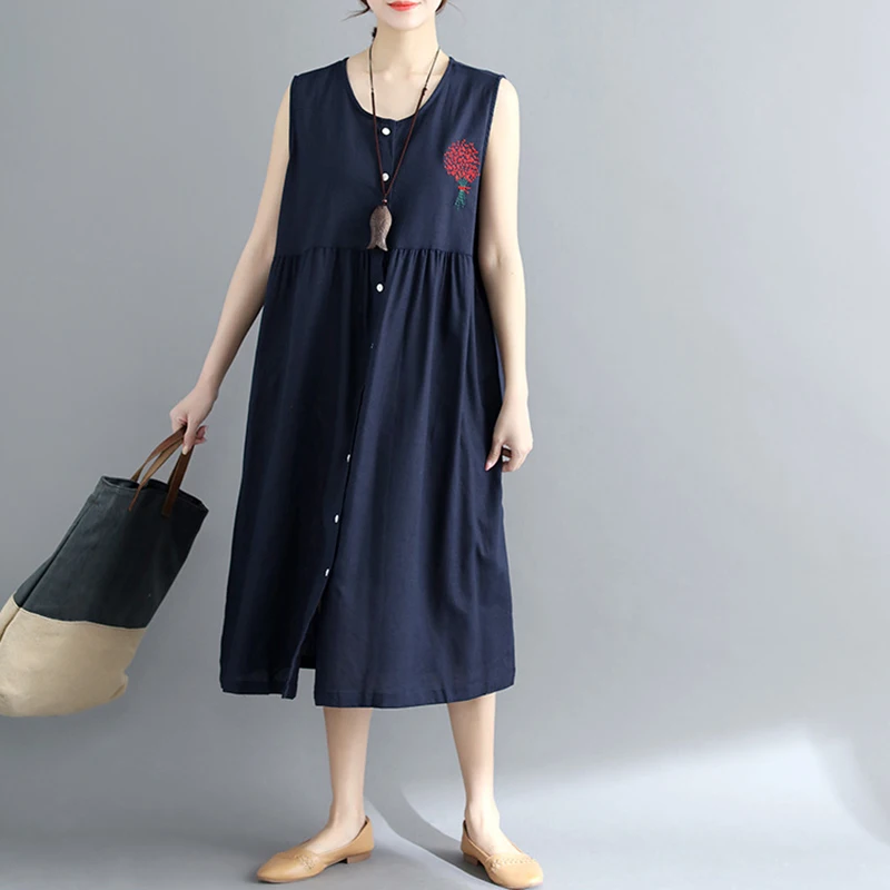 Женское Повседневное платье из хлопка и льна Пляжное Платье в стиле бохо ретро