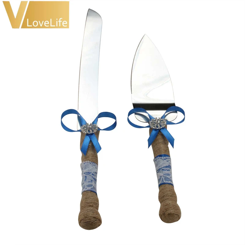 2 шт./компл. Мешковина Ткань Свадебный торт нож и сервер набор из нержавеющей