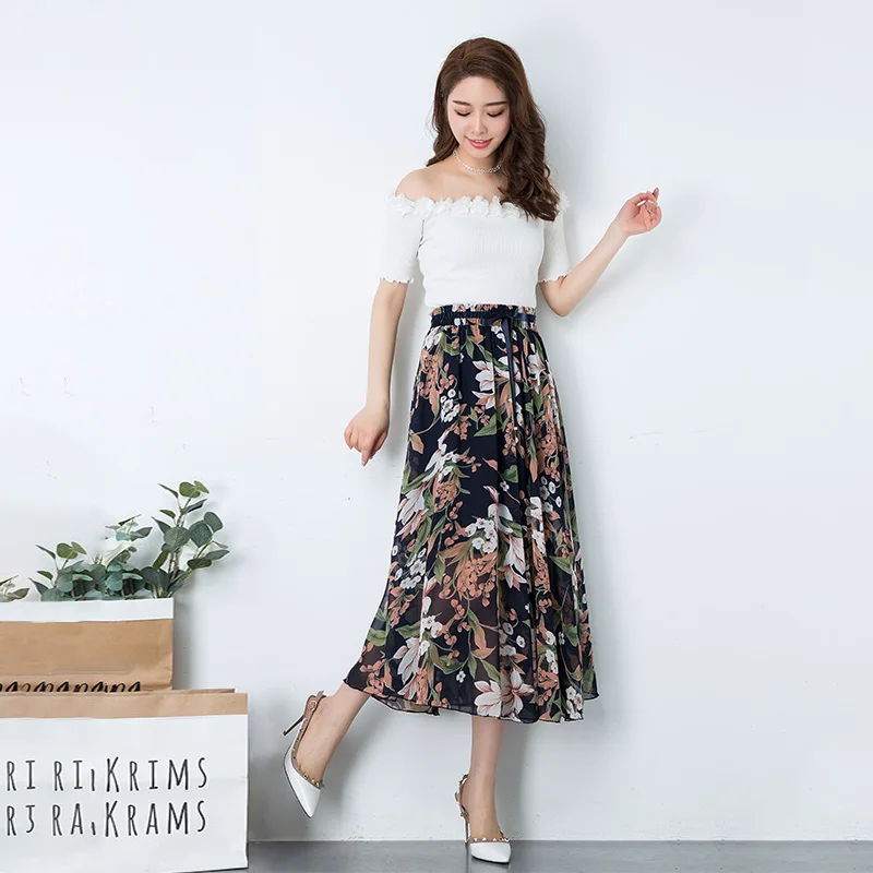 Женская длинная юбка Boho летняя пляжная средней длины с эластичной талией и