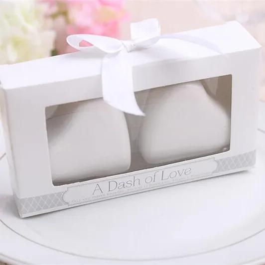 

DHL 60pcs /lot Wedding Favors Gifts of "A Dash of Love" White Ceramic Heart Salt and Pepper Shakers