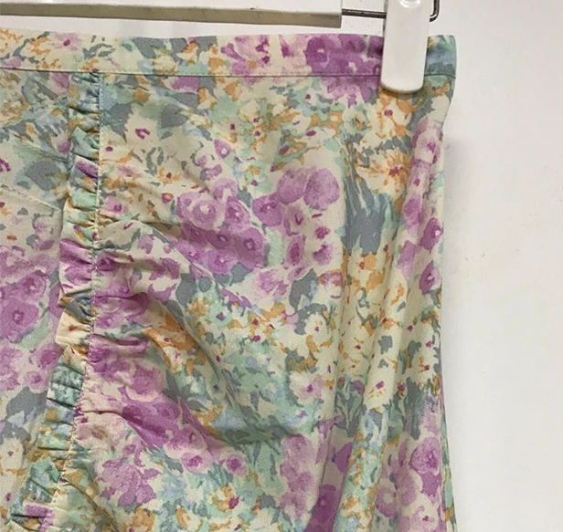 Women Floral Sexy Wrap Skirt Female High Waist Ruffle Pleated Midi Skirts