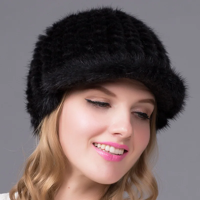 Winter New Mink Knitted Fur Visor Cap Women European American Fashionable Visors Hat Lady Outdoor Thicken Warm Casual Caps H7042 |