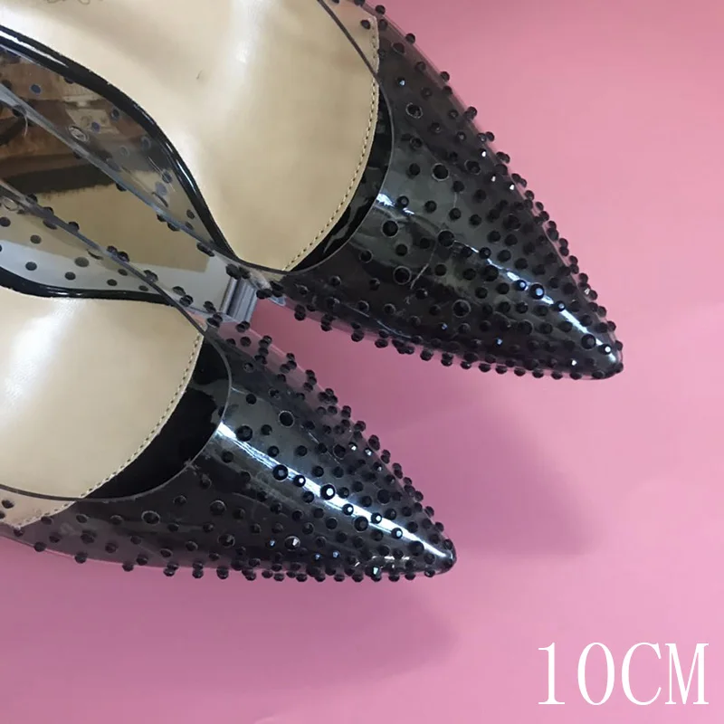 Black 10cm Туфли с красным верхом на высоком каблуке цвета: золотистый, серебристый с украшением в виде кристаллов; Цвет Стразы прозрачные свадебные туфли невесты; прозрачные женские вечерние Высота каблука 10 см или 12 см - Цвет: Black 10cm