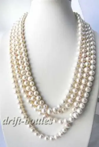 

Selling Jewelry>>>100'' 7-8mm Round White Freshwater Pearl Necklace