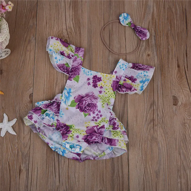 Одежда для новорожденных девочек с украшением в виде цветка оборками и костюмы
