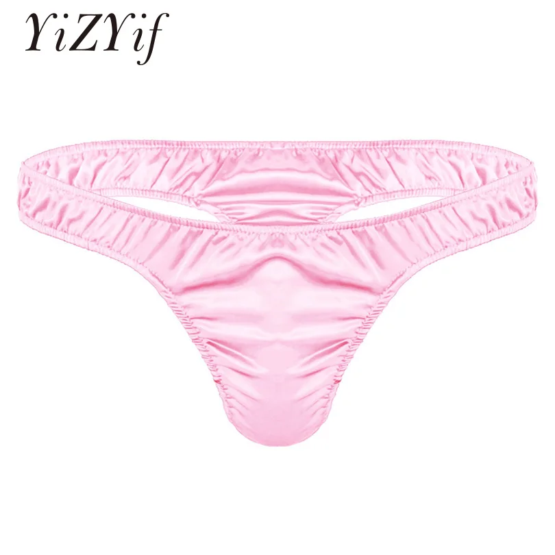 

YiZYiF Mens Satin Sissy G String Pouch Underwear Triangle Briefs Men Gay Sexy Jockstrap T Back U Convex Thong Men Satin Lingerie